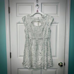 Sleeveless Cream and Silver Lace Dress